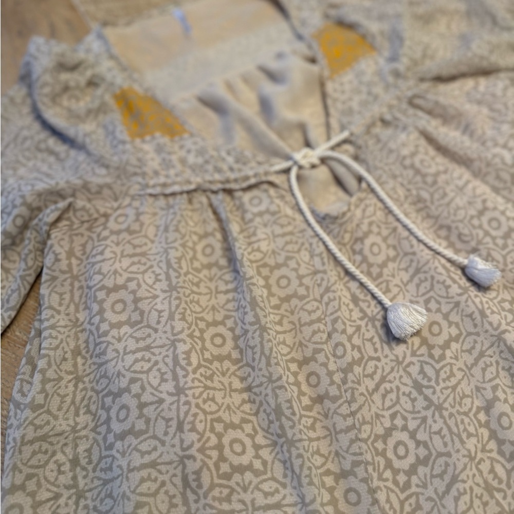 Free People Penny Lane Dress Boho Mini Peasant Shift Floral Chiffon Size XS - Picture 4 of 12